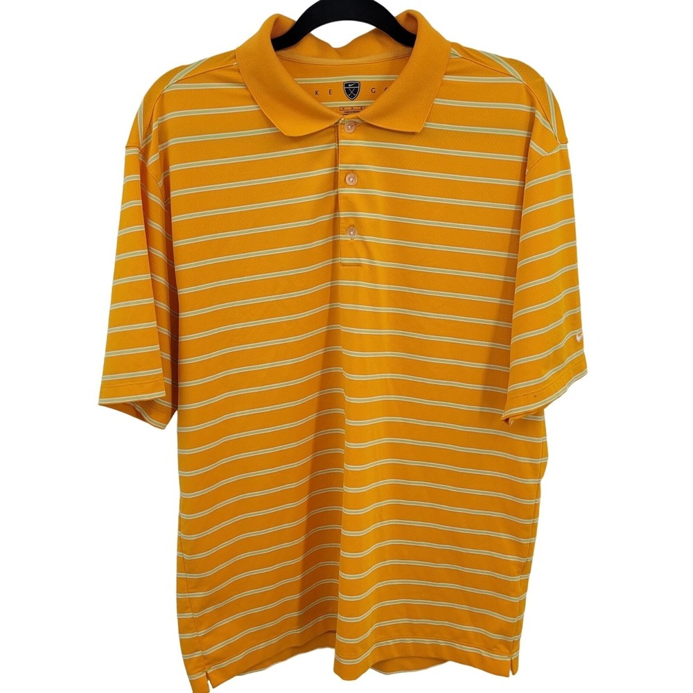 Mens Nike Golf‎ Polo Shirt Sz M Bright Orange Striped Activewear Tennis Prep